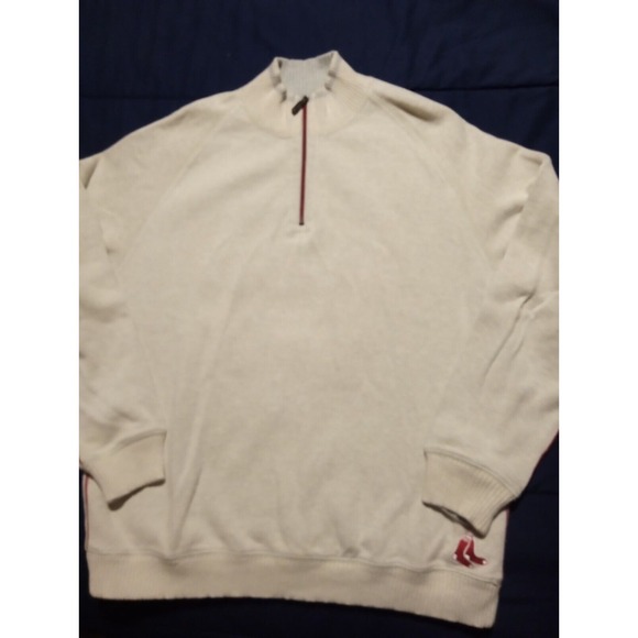 Tommy Bahama Baseball Pullover Red Sox Mens‎ XL Ivory Sweater Boston 1/4 Zip U14 - Picture 1 of 6
